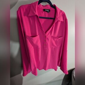 Ellen Tracy Fuchsia Button-Up Blouse